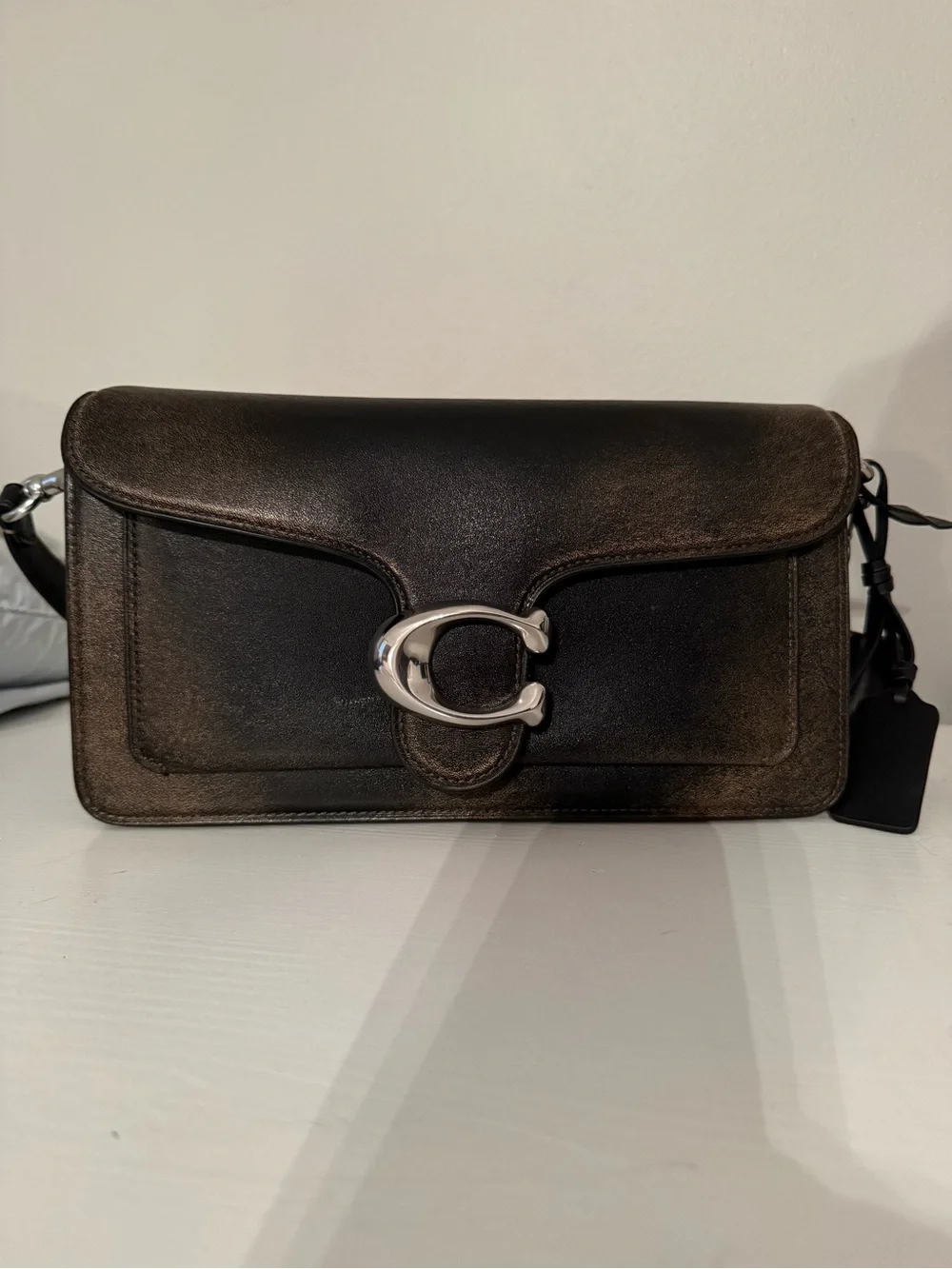 Coach Tabby 26 Rexy bag in Loved Leather Shoulder Bag with Silver Hardware